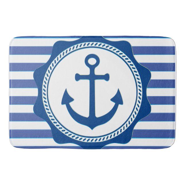 Striped anchor coastal bath mat (Front)