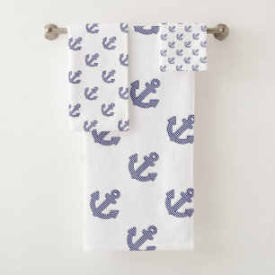 Striped Anchor Repeat White Bath Towel Set