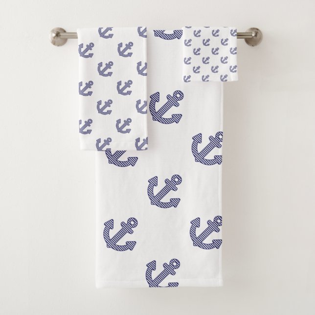 Striped Anchor Repeat White   Bath Towel Set (Insitu)