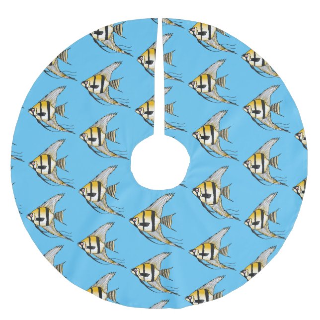 Striped angelfish cartoon illustration brushed polyester tree skirt (Front)