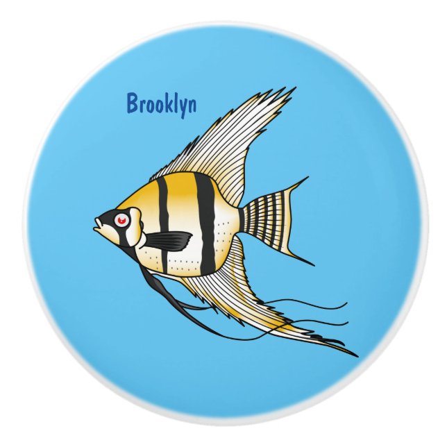 Striped angelfish cartoon illustration ceramic knob (Front)