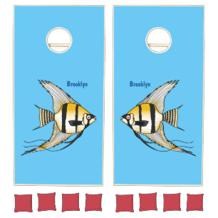 Striped angelfish cartoon illustration cornhole set