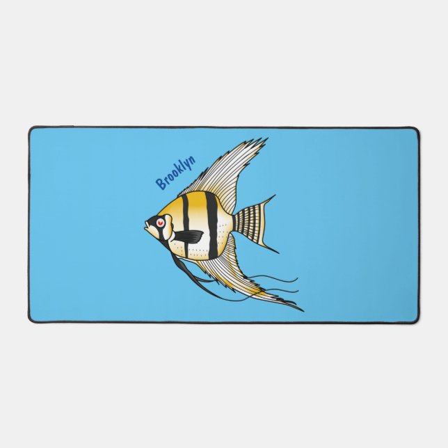 Striped angelfish cartoon illustration desk mat (Front)