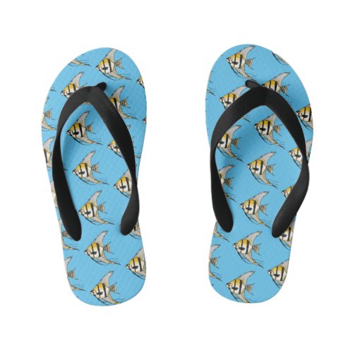 Striped angelfish cartoon illustration kids flip flops