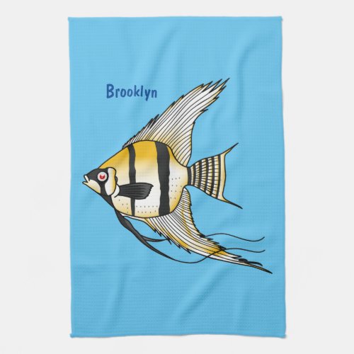 Striped angelfish cartoon illustration kitchen towel