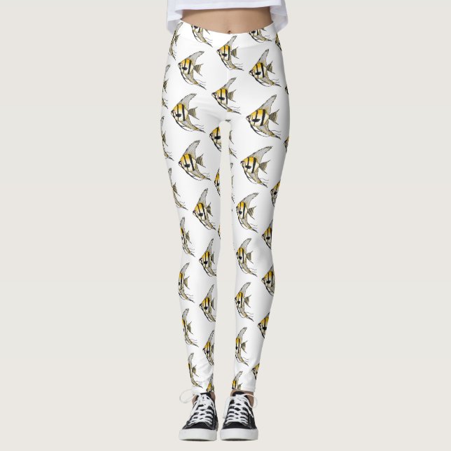 Striped angelfish cartoon illustration leggings (Front)