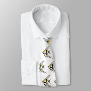 Striped angelfish cartoon illustration neck tie