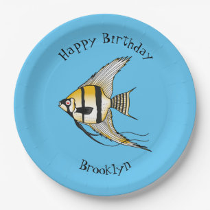 Striped angelfish cartoon illustration paper plates
