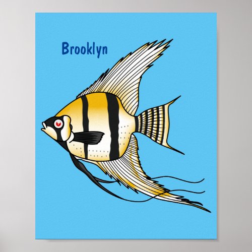 Striped angelfish cartoon illustration poster