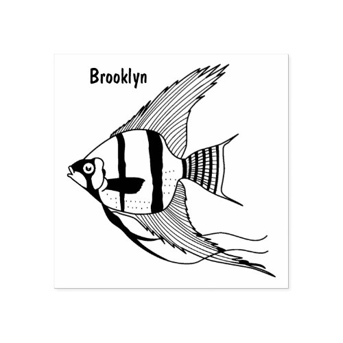 Striped angelfish cartoon illustration rubber stamp