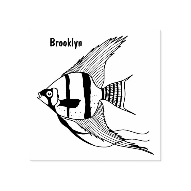 Striped angelfish cartoon illustration rubber stamp (Imprint)