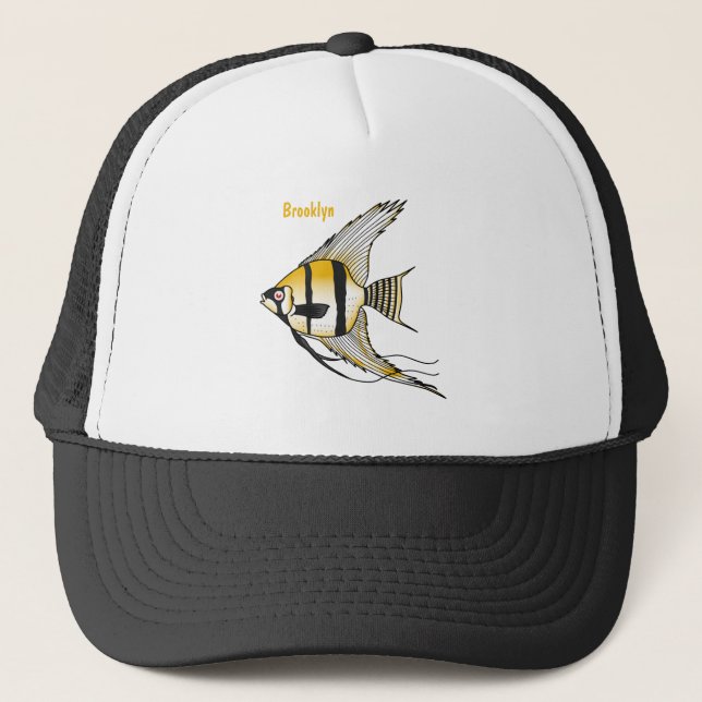 Striped angelfish cartoon illustration trucker hat (Front)