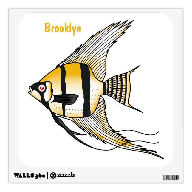 Striped angelfish cartoon illustration wall decal (Front)