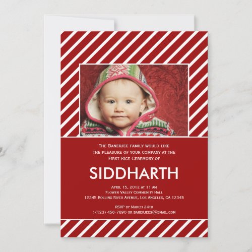 Striped Annaprashan (First Rice) in Red Invitation