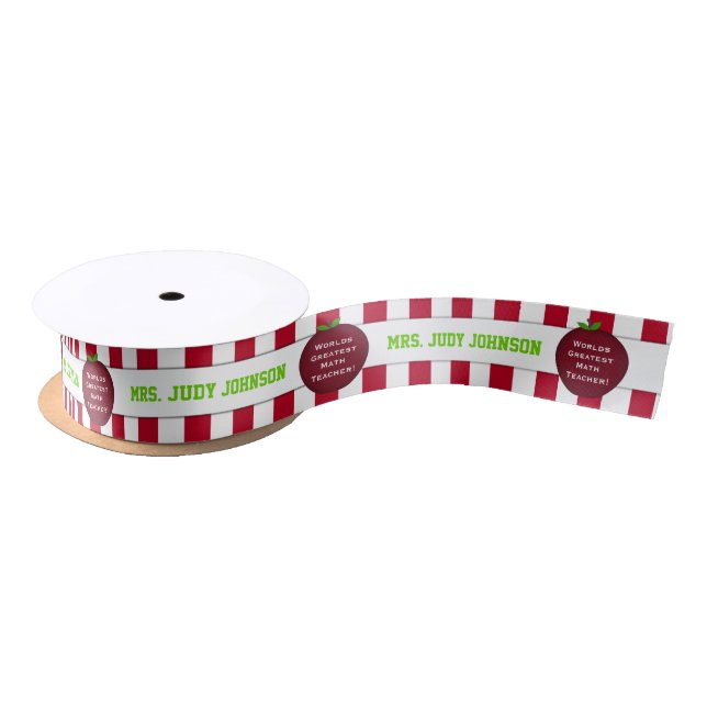 Striped Apple Best Teacher Personalized Ribbon (Spool)