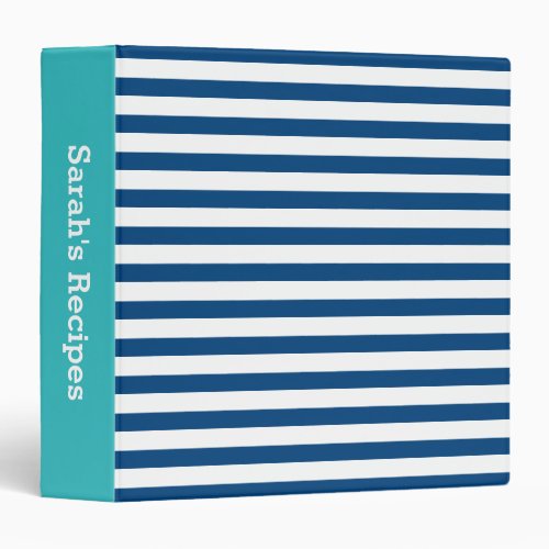 Striped Aqua and Navy Blue Pattern Binder