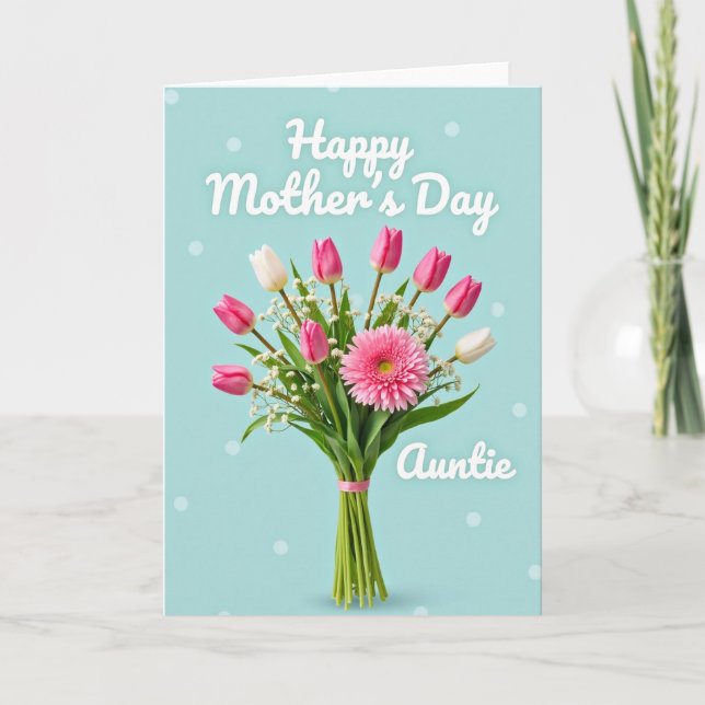 Striped Aqua Flower Bouquet Card (Front)