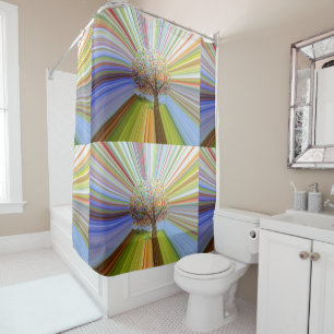 Striped Autumn Tree Unique Psychedelic Shower Curtain