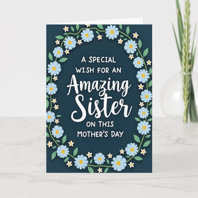 Striped Azure Bloom Thanks Card (Front)