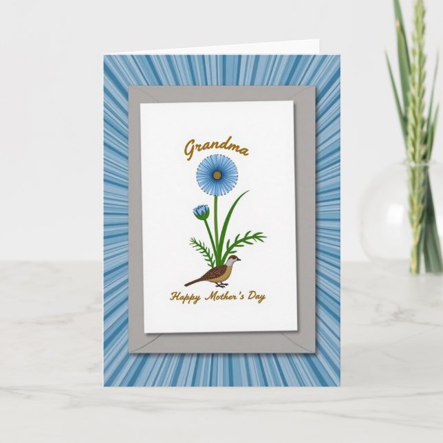 Striped Azure Floral Greeting Card (Front)