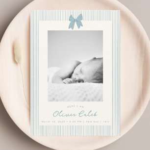Striped baby boy birth photo announcement Card
