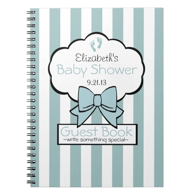 Striped Baby Shower Guest Book- Notebook (Front)