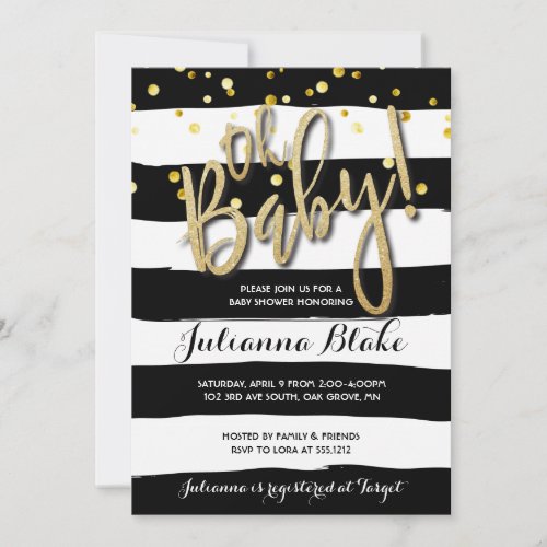 Striped Baby Shower Modern Watercolor Invitation