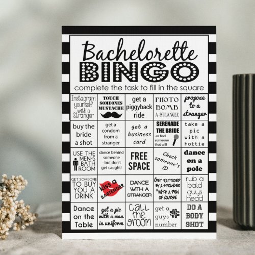 Striped Bachelorette Bingo Party Game Challenge Invitation