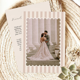 Striped Background and Scalloped Wedding Photo Thank You Card