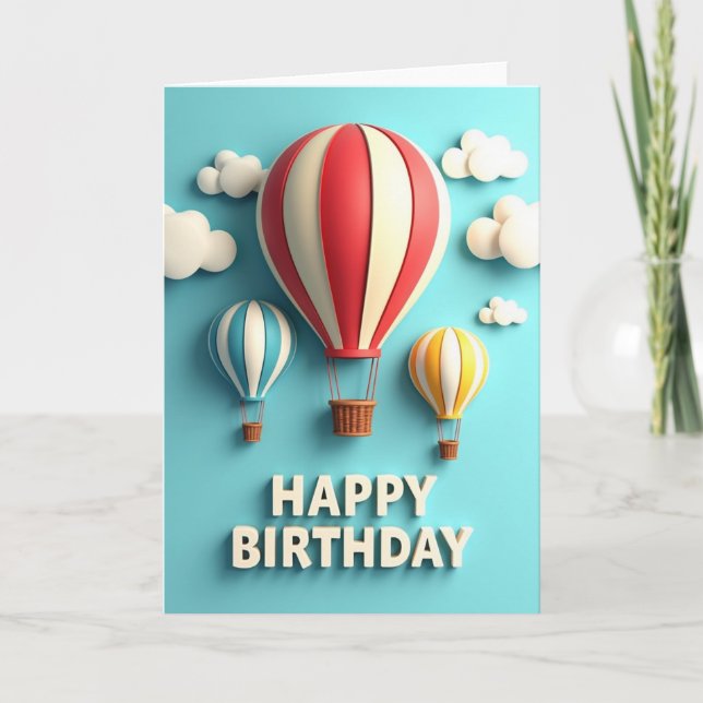 Striped Balloon Birthday Card (Front)