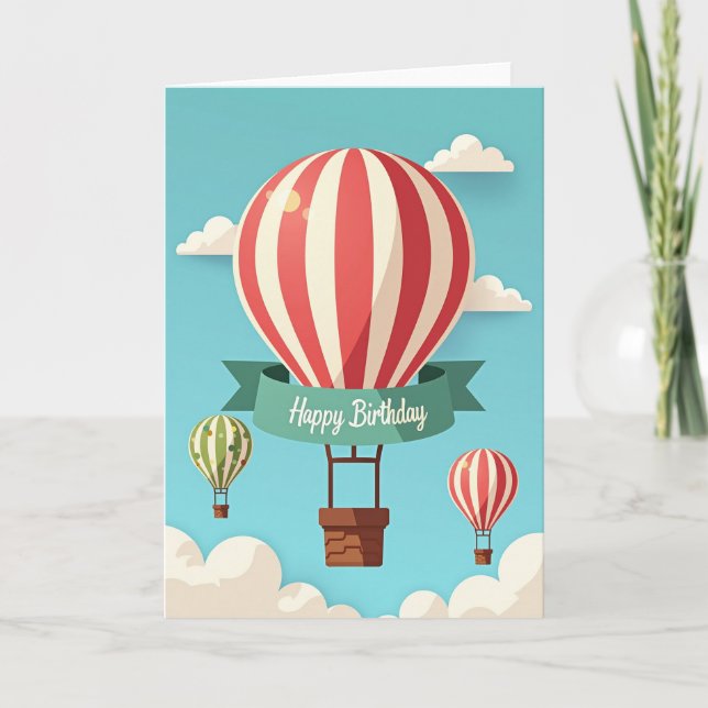 Striped Balloon Birthday Wish Card (Front)