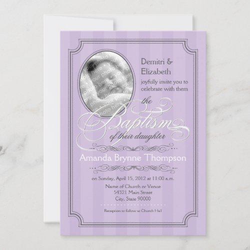 Striped Baptism Invitation (Lavender)