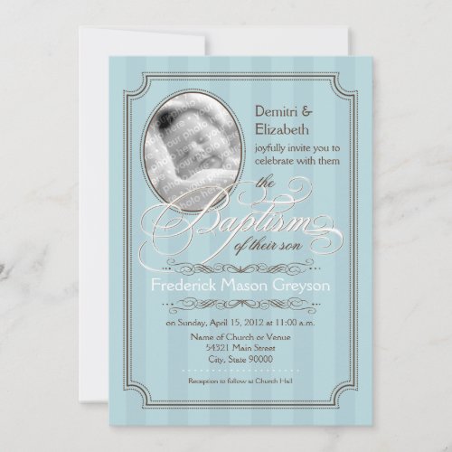 Striped Baptism Invitation (Pale Blue)