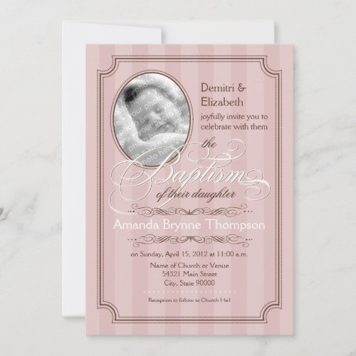 Striped Baptism Invitation (Pale Pink)