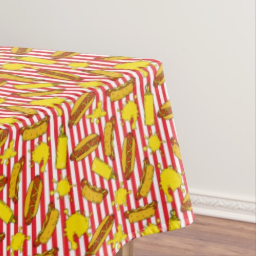 Striped Baseball Ballpark Hot Dogs Mustard Pattern Tablecloth