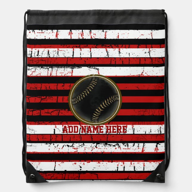 striped baseball sport personalized drawstring bag (Front)