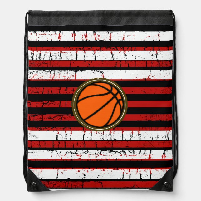 striped basketball sports drawstring bag (Front)