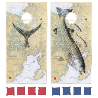 Striped Bass and Tuna on Gloucester Chart Cornhole Set