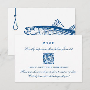 Striped Bass Elegant Navy Blue Online RSVP QR Code Enclosure Card