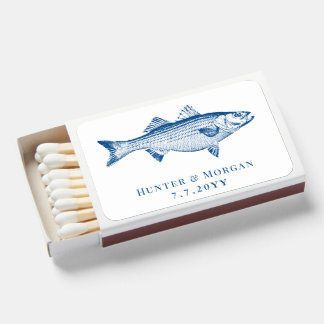 Striped Bass Fish Elegant Navy Blue Wedding Favor Matchboxes