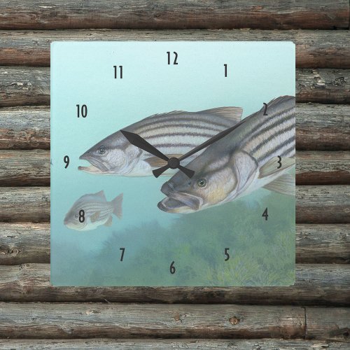 Striped bass fish illustration square wall clock