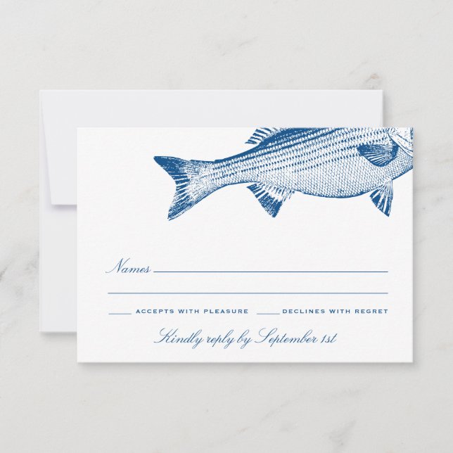 Striped Bass Fishing theme Elegant Wedding RSVP Card (Front)