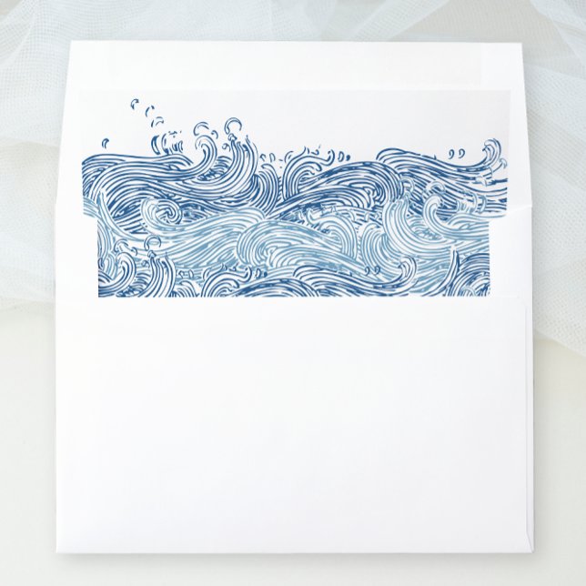 Striped Bass Ocean Waves DIY Wedding Envelope Liner (Blue Ocean Waves DIY Envelope liners for a Beach Wedding from the Striped Bass Collection )