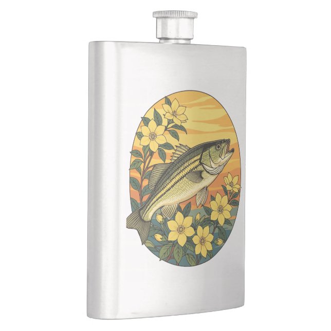 Striped Bass Rockfish And Yellow Jasmine Flowers Flask (Right)