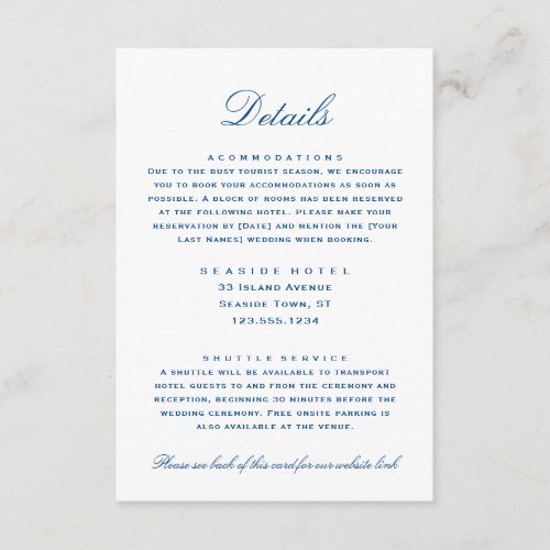 Striped Bass Wedding Details Hotel Info QR code Enclosure Card