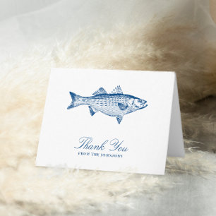 Striped Bass Wedding Navy Blue Letterpress Thank You Card