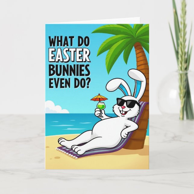Striped Beach Bunny Vacation Card (Front)