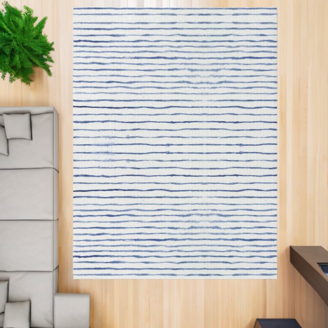 Striped Beach Coastal Blue and White Watercolor Rug (Insitu (Indoor 2))