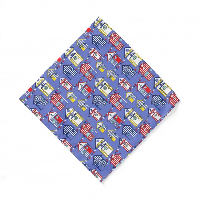 Striped Beach Huts Pattern Blue Beach Bandana (Front)
