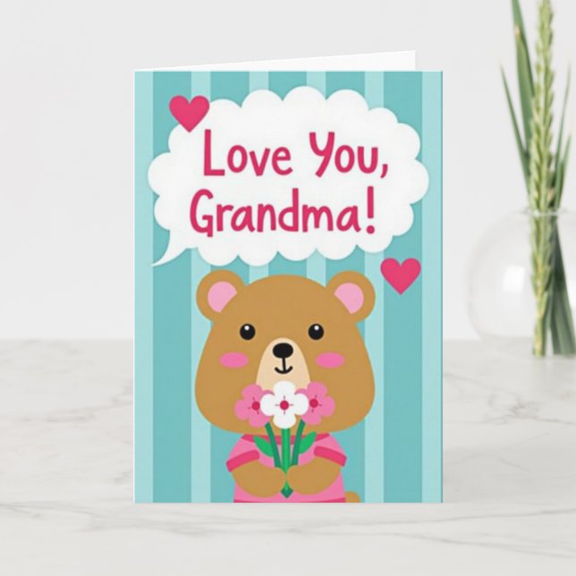 Striped Bear Love You Grandma Card (Front)